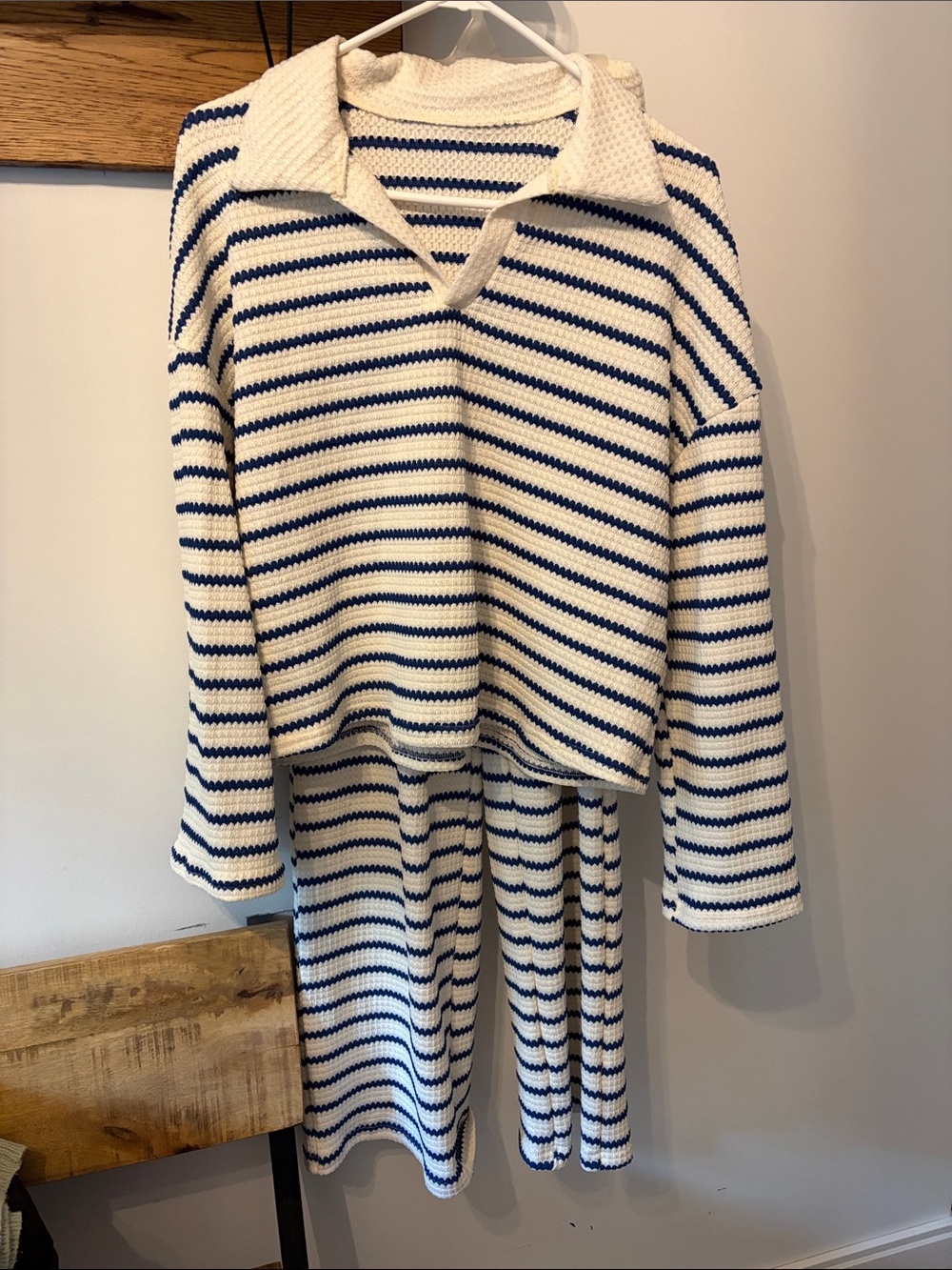 Women’s  Cream and Navy Striped  Set - Cozy Knit